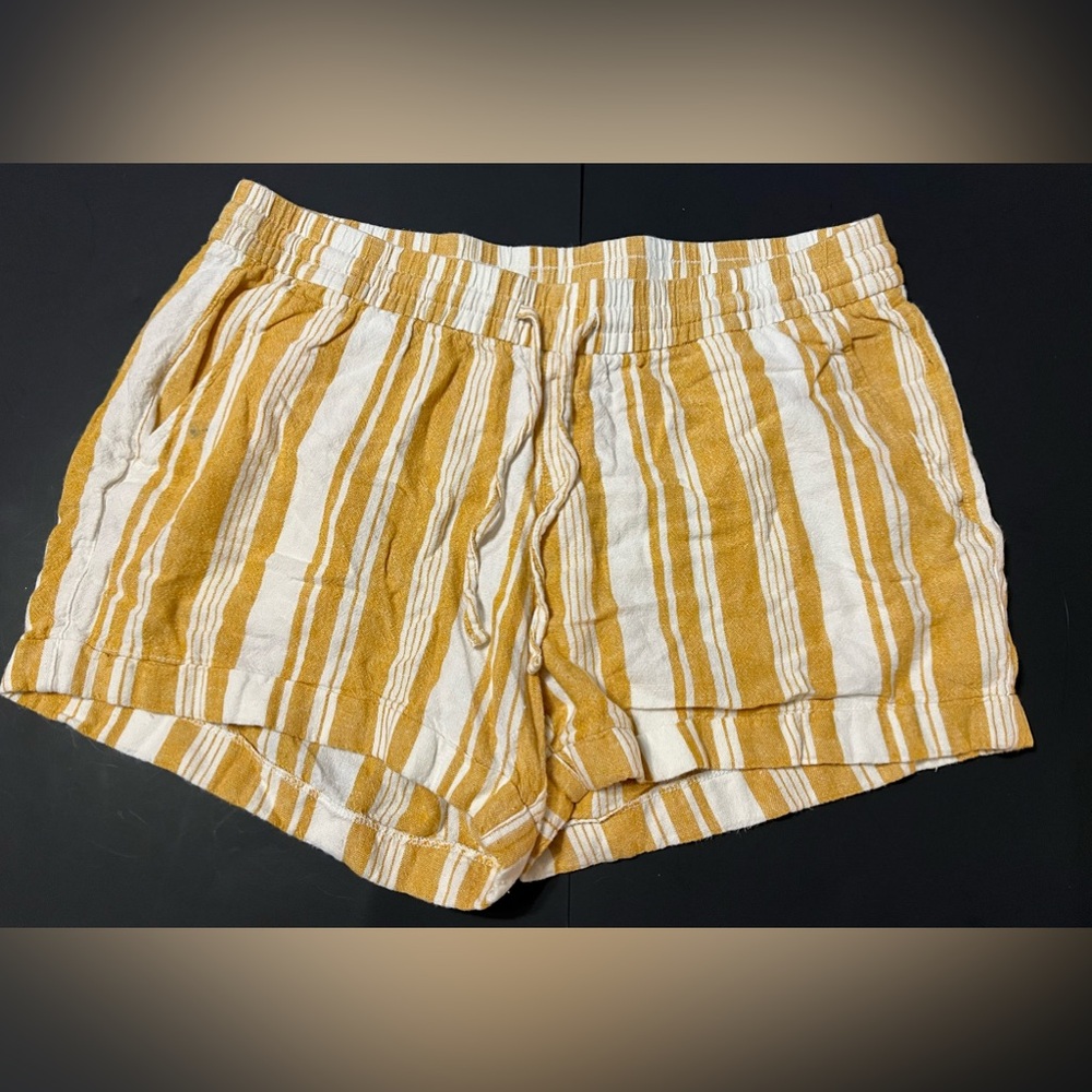Old Navy Women’s Large Striped Yellow And White Linen Blend Shorts W/4 In Inseam